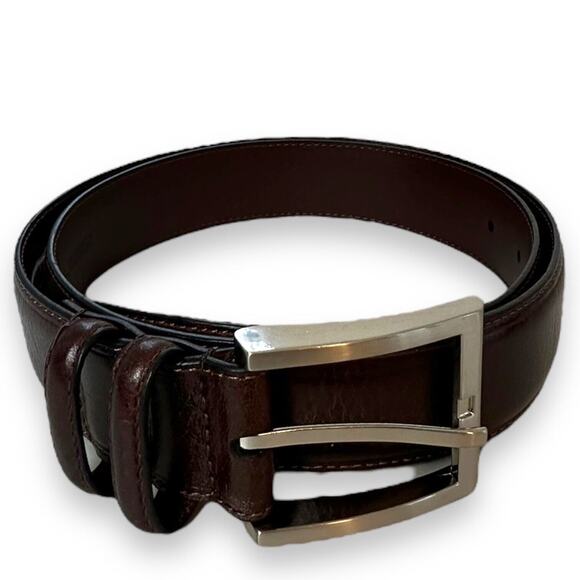 Jos A Bank Leather Belt Size 34 Dress Dark Brown Silver Buckle Career Business - Picture 12 of 12